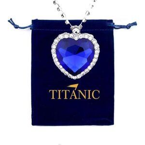 Titanic Heart The Ocean Simulated Blue Sapphire, Silver Necklace Pendants
